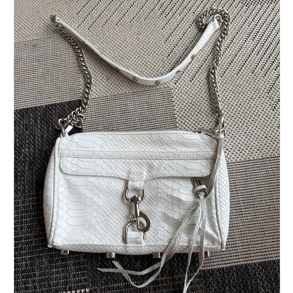 REBECCA MINKOFF Snake Embossed Mini M.A.C. Crossbody Bag White Leather - Picture 2 of 8